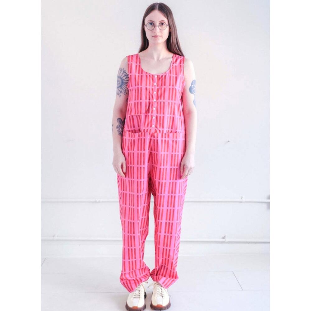 Caron Callahan Adele Jumpsuit Pink Bar Poplin XL